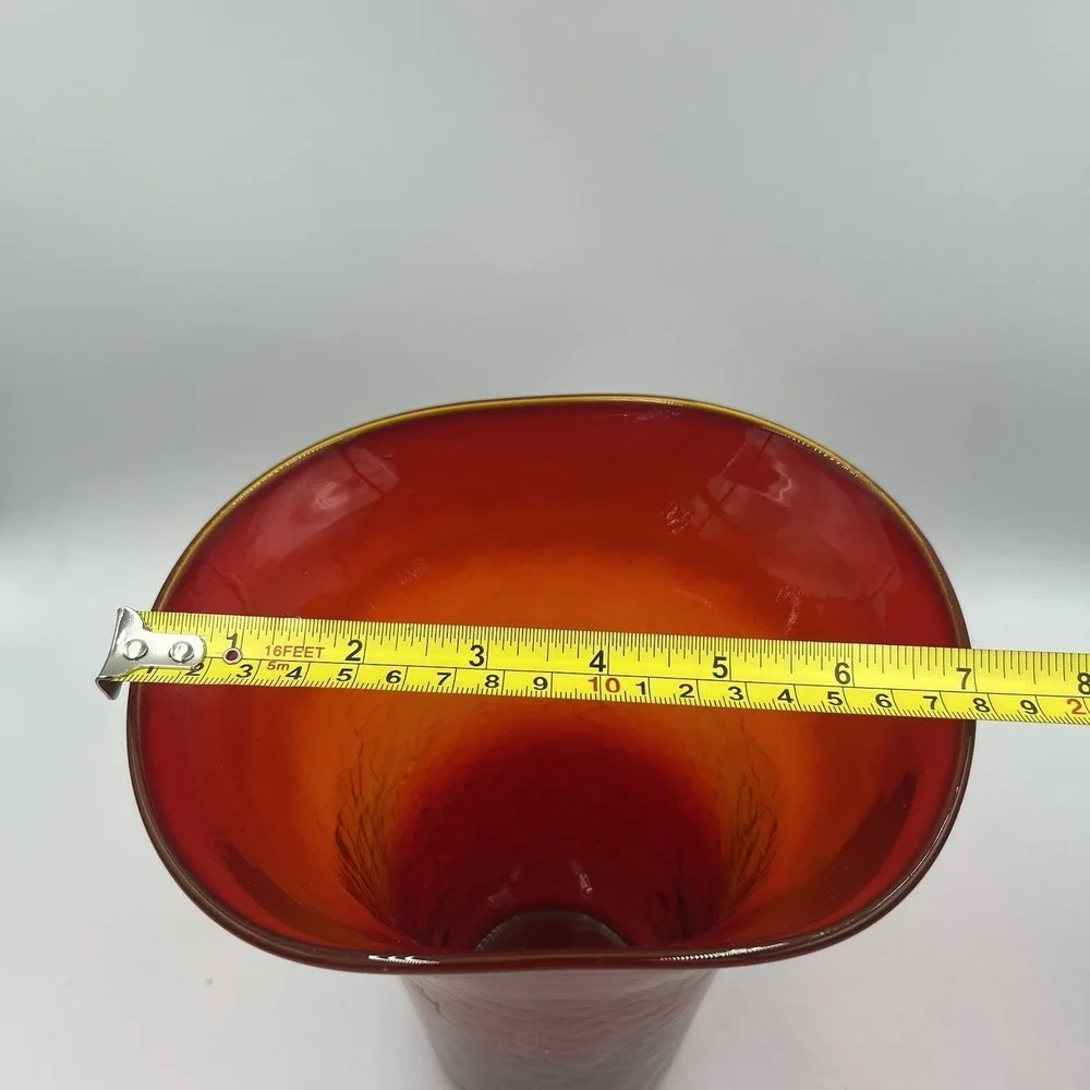 Kanawha Glass‎ Amberina Crackle Vase Flared Rim UV Glow MCM WV Art Glass VTG